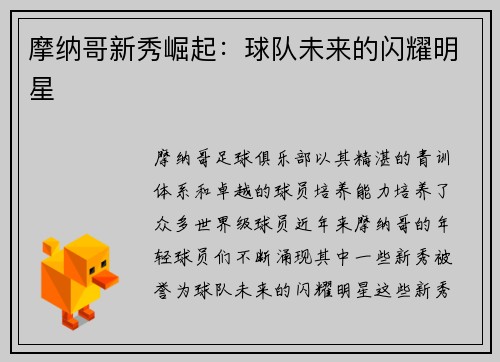 摩纳哥新秀崛起：球队未来的闪耀明星