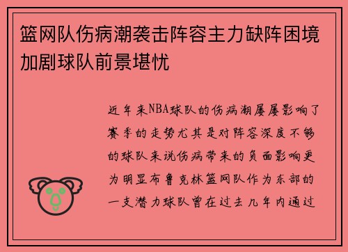 篮网队伤病潮袭击阵容主力缺阵困境加剧球队前景堪忧