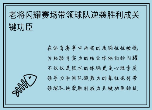 老将闪耀赛场带领球队逆袭胜利成关键功臣